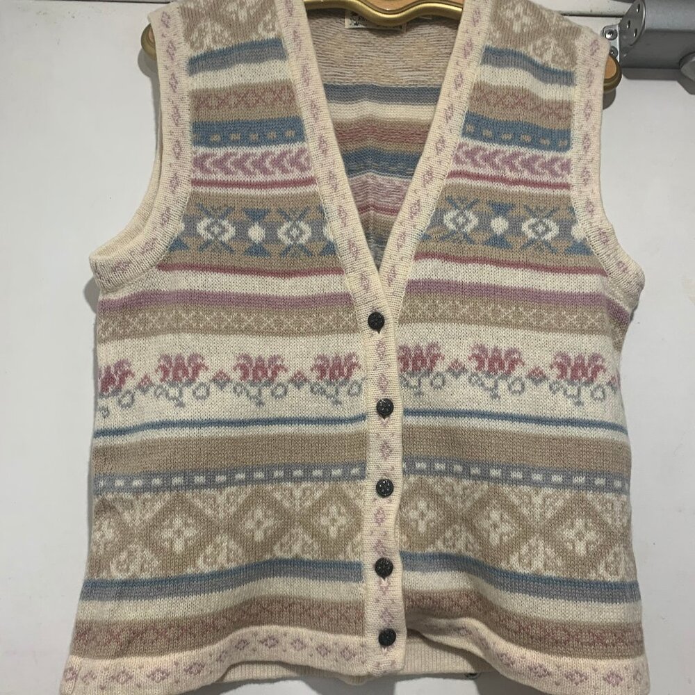 VINTAGE RUNAWAY BAY KNIT WOOL PATTERN VESTS SIZE L